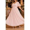 image:imageTalisea Plus Size Formal Dress  Chiffon V Neck Bridesmaid Wedding Guest Party Short Sleeve ALine Floor Length DressesPink