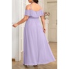 image:imageTalisea Plus Size Formal Dresses  Off Shoulder Chiffon High Slit Ruffle Wedding Guest Bridesmaid Prom Evening DressLavender