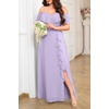 image:imageTalisea Plus Size Formal Dresses  Off Shoulder Chiffon High Slit Ruffle Wedding Guest Bridesmaid Prom Evening DressLavender