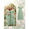 image:imageTalisea Plus Size Formal Dresses  Off Shoulder Chiffon High Slit Ruffle Wedding Guest Bridesmaid Prom Evening DressSage Green