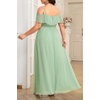 image:imageTalisea Plus Size Formal Dresses  Off Shoulder Chiffon High Slit Ruffle Wedding Guest Bridesmaid Prom Evening DressSage Green