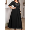 image:imageTalisea Plus Size Formal Dresses  V Neck 34 Sleeves Sequin Evening Gowns Prom Gala Wedding Guest Chiffon Long Maxi DressBlack