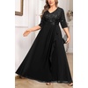 image:imageTalisea Plus Size Formal Dresses  V Neck 34 Sleeves Sequin Evening Gowns Prom Gala Wedding Guest Chiffon Long Maxi DressBlack