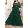 image:imageTalisea Plus Size Formal Dresses  V Neck 34 Sleeves Sequin Evening Gowns Prom Gala Wedding Guest Chiffon Long Maxi DressGreen