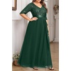 image:imageTalisea Plus Size Formal Dresses  V Neck 34 Sleeves Sequin Evening Gowns Prom Gala Wedding Guest Chiffon Long Maxi DressGreen
