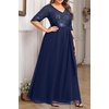 image:imageTalisea Plus Size Formal Dresses  V Neck 34 Sleeves Sequin Evening Gowns Prom Gala Wedding Guest Chiffon Long Maxi DressNavy Blue