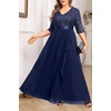 image:imageTalisea Plus Size Formal Dresses  V Neck 34 Sleeves Sequin Evening Gowns Prom Gala Wedding Guest Chiffon Long Maxi DressNavy Blue