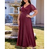 image:imageTalisea Plus Size Formal Dresses  V Neck Flutter Sleeve Glitter Prom Evening Gowns Wedding Guest Chiffon Long Maxi DressBurgundyglitter