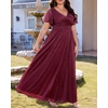 image:imageTalisea Plus Size Formal Dresses  V Neck Flutter Sleeve Glitter Prom Evening Gowns Wedding Guest Chiffon Long Maxi DressBurgundyglitter