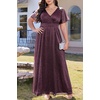 image:imageTalisea Plus Size Formal Dresses  V Neck Flutter Sleeve Glitter Prom Evening Gowns Wedding Guest Chiffon Long Maxi DressDeep Purpleglitter