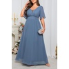 image:imageTalisea Plus Size Formal Dresses  V Neck Flutter Sleeves Evening Gowns Bridesmaid Wedding Guest Chiffon Long Maxi DressBlue