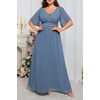 image:imageTalisea Plus Size Formal Dresses  V Neck Flutter Sleeves Evening Gowns Bridesmaid Wedding Guest Chiffon Long Maxi DressBlue