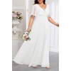 image:imageTalisea Plus Size Formal Dresses  V Neck Flutter Sleeves Evening Gowns Bridesmaid Wedding Guest Chiffon Long Maxi DressWhite