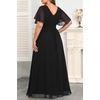 image:imageTalisea Plus Size Formal Dresses  Wedding Guest Bridesmaid Evening Prom Chiffon V Neck Ruffle Short Sleeves Long Dress WomenBlack