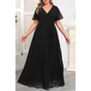 image:imageTalisea Plus Size Formal Dresses  Wedding Guest Bridesmaid Evening Prom Chiffon V Neck Ruffle Short Sleeves Long Dress WomenBlack