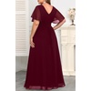 image:imageTalisea Plus Size Formal Dresses  Wedding Guest Bridesmaid Evening Prom Chiffon V Neck Ruffle Short Sleeves Long Dress WomenBurgundy
