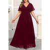 image:imageTalisea Plus Size Formal Dresses  Wedding Guest Bridesmaid Evening Prom Chiffon V Neck Ruffle Short Sleeves Long Dress WomenBurgundy
