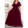 image:imageTalisea Plus Size Formal Dresses  Wedding Guest Bridesmaid Evening Prom Chiffon V Neck Ruffle Short Sleeves Long Dress WomenBurgundy