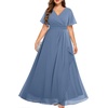 image:imageTalisea Plus Size Formal Dresses  Wedding Guest Bridesmaid Evening Prom Chiffon V Neck Ruffle Short Sleeves Long Dress WomenGrey Blue