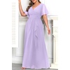 image:imageTalisea Plus Size Formal Dresses  Wedding Guest Bridesmaid Evening Prom Chiffon V Neck Ruffle Short Sleeves Long Dress WomenLight Lavender