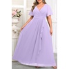 image:imageTalisea Plus Size Formal Dresses  Wedding Guest Bridesmaid Evening Prom Chiffon V Neck Ruffle Short Sleeves Long Dress WomenLight Lavender