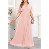 image:imageTalisea Plus Size Formal Dresses  Wedding Guest Bridesmaid Evening Prom Chiffon V Neck Ruffle Short Sleeves Long Dress WomenLight Pink