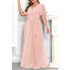 image:imageTalisea Plus Size Formal Dresses  Wedding Guest Bridesmaid Evening Prom Chiffon V Neck Ruffle Short Sleeves Long Dress WomenLight Pink