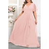 image:imageTalisea Plus Size Formal Dresses  Wedding Guest Bridesmaid Evening Prom Chiffon V Neck Ruffle Short Sleeves Long Dress WomenLight Pink