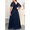 image:imageTalisea Plus Size Formal Dresses  Wedding Guest Bridesmaid Evening Prom Chiffon V Neck Ruffle Short Sleeves Long Dress WomenNavy Blue