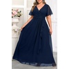 image:imageTalisea Plus Size Formal Dresses  Wedding Guest Bridesmaid Evening Prom Chiffon V Neck Ruffle Short Sleeves Long Dress WomenNavy Blue