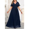 image:imageTalisea Plus Size Formal Dresses  Wedding Guest Bridesmaid Evening Prom Chiffon V Neck Ruffle Short Sleeves Long Dress WomenNavy Blue