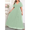 image:imageTalisea Plus Size Formal Dresses  Wedding Guest Bridesmaid Evening Prom Chiffon V Neck Ruffle Short Sleeves Long Dress WomenSage Green