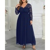 image:imageTalisea Plus Size Formal Wedding Dresses  Gowns Evening Prom Elegant V Neck Long Sleeve Lace Chiffon Long Maxi DressNavy Blue