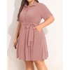image:imageTalisea Plus Size Shirt Dress Women Button Down Casual Short Sleeve Summer Work Collared Belted Dresses with PocketsPink