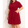 image:imageTalisea Plus Size Shirt Dress Women Button Down Casual Short Sleeve Summer Work Collared Belted Dresses with PocketsRed
