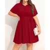 image:imageTalisea Plus Size Shirt Dress Women Button Down Casual Short Sleeve Summer Work Collared Belted Dresses with PocketsRed