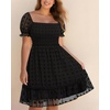 image:imageTalisea Plus Size Square Neck Graduation Summer Casual Sundress Chiffon Swiss Dot Ruffle Flowy Short Smocked DressBlack