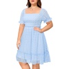 image:imageTalisea Plus Size Square Neck Graduation Summer Casual Sundress Chiffon Swiss Dot Ruffle Flowy Short Smocked DressLight Blue