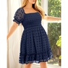 image:imageTalisea Plus Size Square Neck Graduation Summer Casual Sundress Chiffon Swiss Dot Ruffle Flowy Short Smocked DressNavy Blue