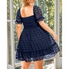 image:imageTalisea Plus Size Square Neck Graduation Summer Casual Sundress Chiffon Swiss Dot Ruffle Flowy Short Smocked DressNavy Blue