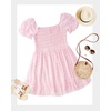 image:imageTalisea Plus Size Square Neck Graduation Summer Casual Sundress Chiffon Swiss Dot Ruffle Flowy Short Smocked DressPink