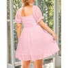 image:imageTalisea Plus Size Square Neck Graduation Summer Casual Sundress Chiffon Swiss Dot Ruffle Flowy Short Smocked DressPink