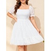 image:imageTalisea Plus Size Square Neck Graduation Summer Casual Sundress Chiffon Swiss Dot Ruffle Flowy Short Smocked DressWhite