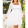 image:imageTalisea Plus Size Square Neck Graduation Summer Casual Sundress Chiffon Swiss Dot Ruffle Flowy Short Smocked DressWhite Long Sleeve