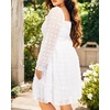 image:imageTalisea Plus Size Square Neck Graduation Summer Casual Sundress Chiffon Swiss Dot Ruffle Flowy Short Smocked DressWhite Long Sleeve