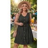 image:imageTalisea Plus Size Summer Dresses  Casual Beach Eyelet Sleeveless Tank V Neck Button Down Swing Short Sundress Pockets WomenBlack
