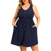 image:imageTalisea Plus Size Summer Dresses  Casual Beach Eyelet Sleeveless Tank V Neck Button Down Swing Short Sundress Pockets WomenNavy Blue