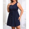 image:imageTalisea Plus Size Summer Dresses  Casual Beach Eyelet Sleeveless Tank V Neck Button Down Swing Short Sundress Pockets WomenNavy Blue