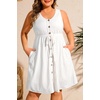 image:imageTalisea Plus Size Summer Dresses  Casual Beach Eyelet Sleeveless Tank V Neck Button Down Swing Short Sundress Pockets WomenWhite