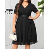 image:imageTalisea Plus Size Wedding Guest Dress  Formal Cocktail Party Ruffle Elegant Tea Length Lace Chiffon V Neck Midi DressesBlack